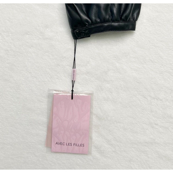 AVEC LES FILLES Faux Leather Raglan Sleeve Blouse Black Vegan Sz M NWT - Picture 6 of 7